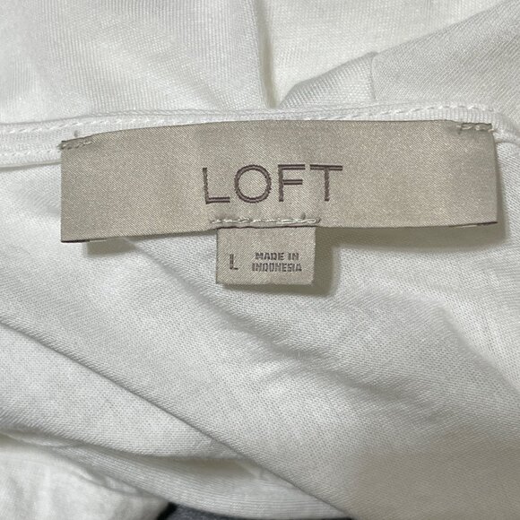 Loft T-Shirt V-Back Side Tie White L Large Cotton Modal Short Sleeve - Picture 4 of 5